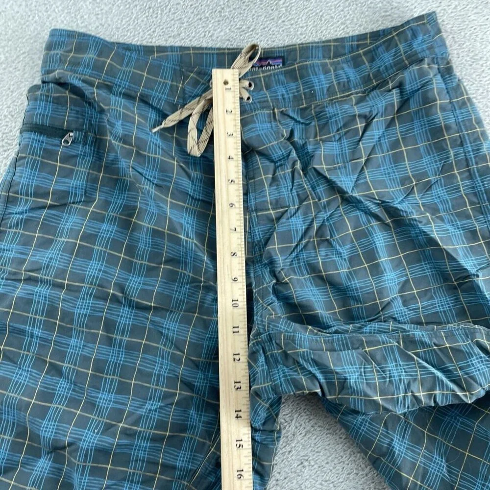 Patagonia Mens Plaid Swim Shorts 35 Nylon Blue & Yellow Drawstring Waist 2569 - Picture 5 of 9